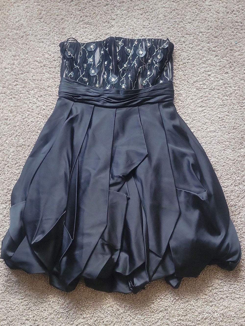 Strapless black bubble dress with embroidery by Alice + Olivia Sz S